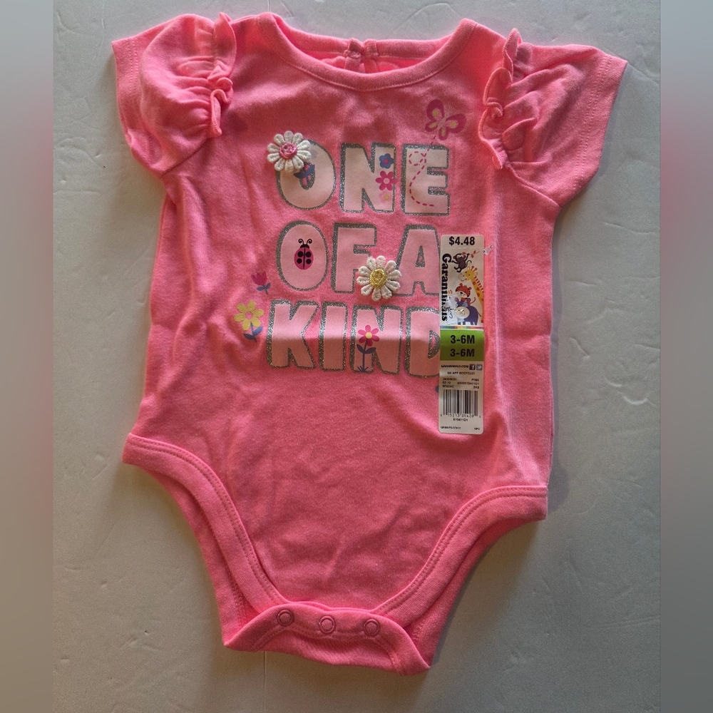 Girls Pink Gerber Onesie with Floral Accents 3-6mo NWT